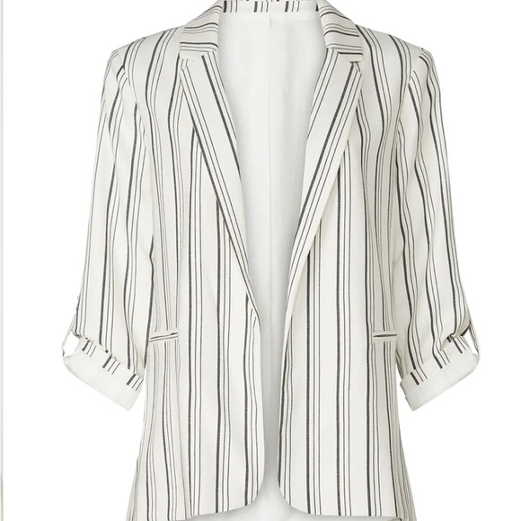Women’s Lightweight Striped White and Black Blazer - Picture 1 of 8